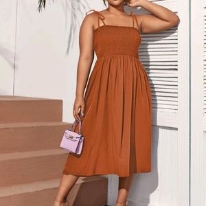 Plus Tie Shoulder Shirred Bodice Cami Dress 1X